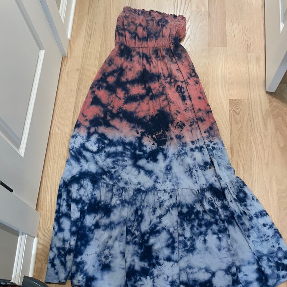 Pink and blue tie dye strapless maxi ( Anthropologie)